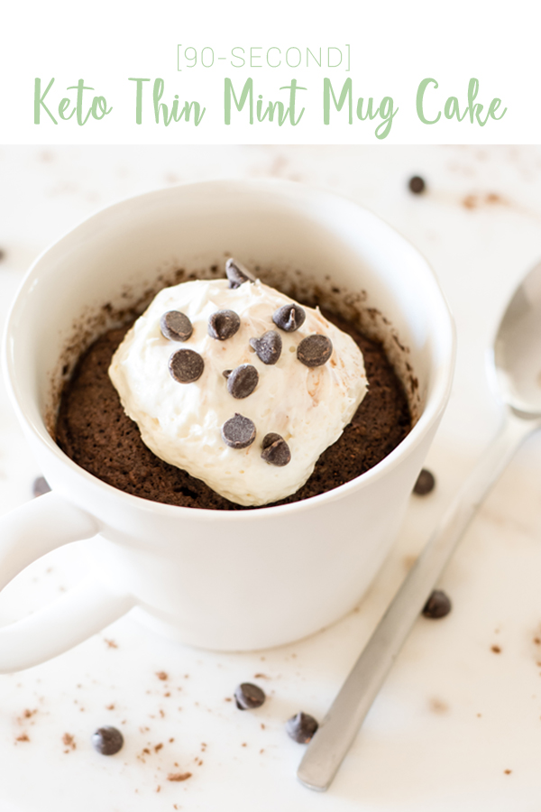 90-second Keto Thin Mint Mug Cake w/ Cheesecake Frosting, Lily's Dark Chocolate Chips