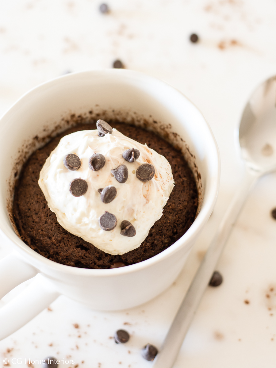 90-second Keto Thin Mint Mug Cake w/ Cheesecake Frosting, Lily's Dark Chocolate Chips