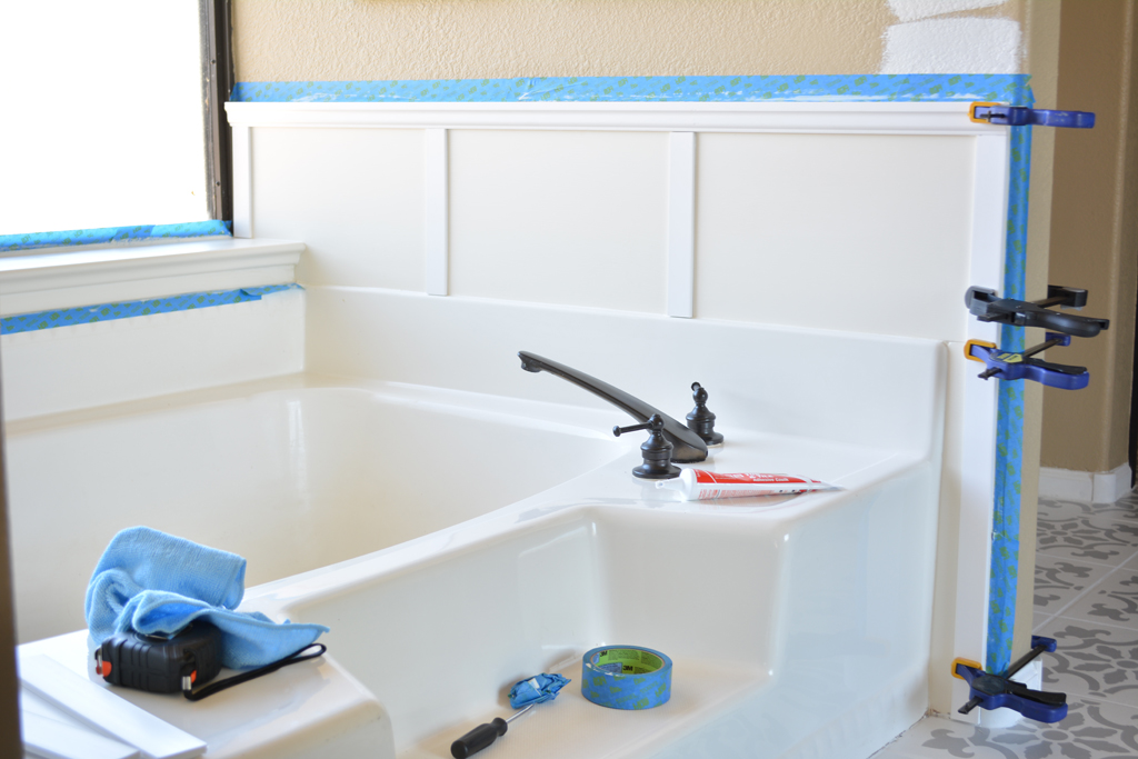 Inexpensive Tub Update with Decorative Moulding
