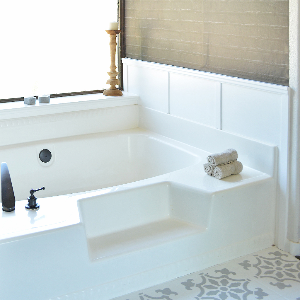 Inexpensive Tub Update with Decorative Moulding