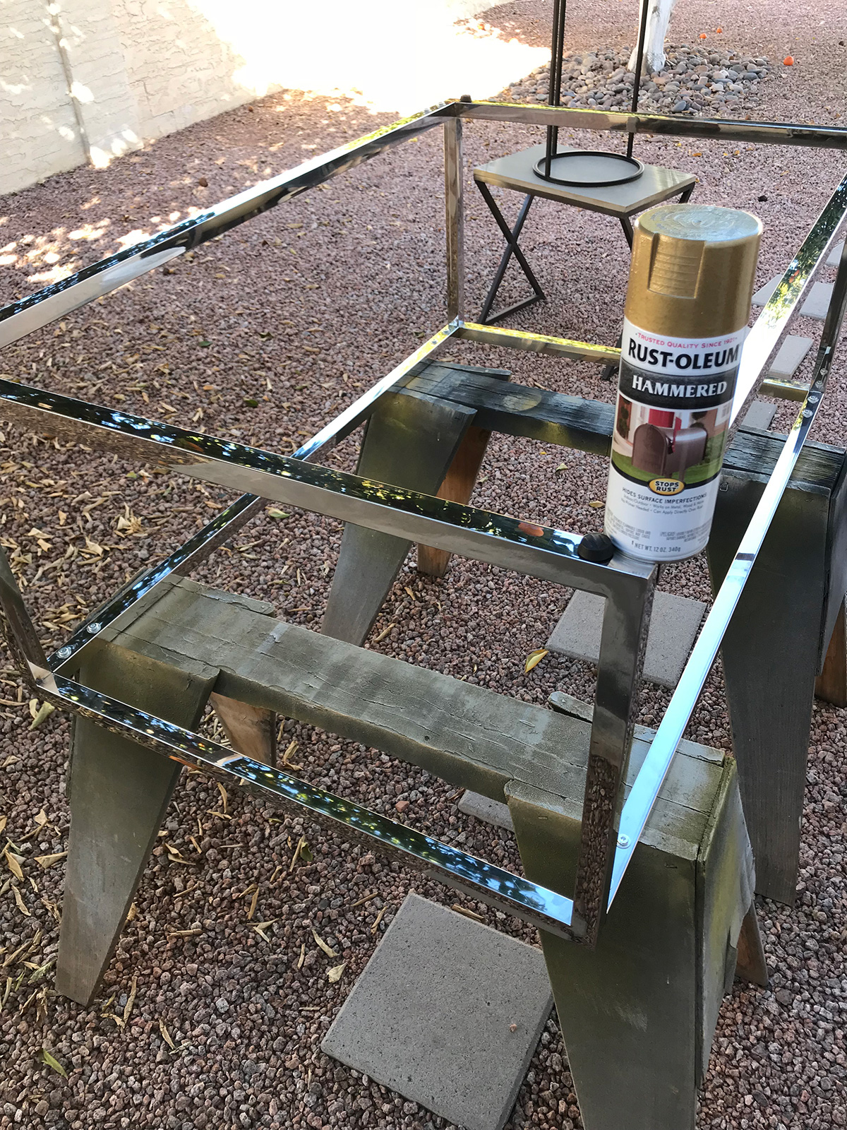 DIY Gold and Wood Coffee Table